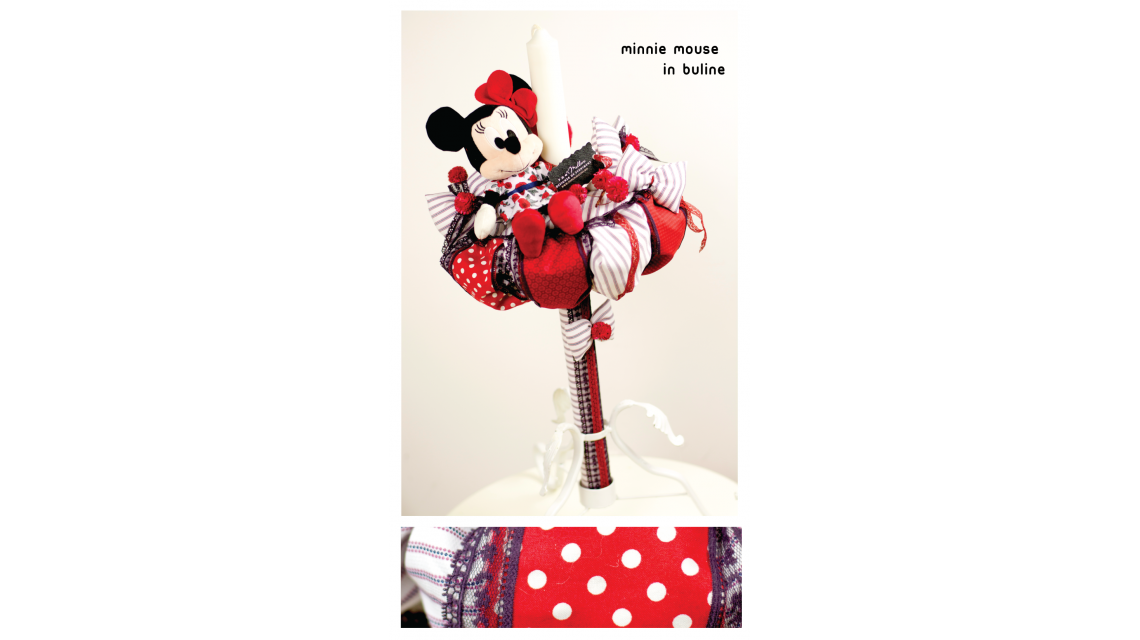 Lumanare de botez pentru fetite cu Minnie Mouse, 65x4 cm, Minnie in buline 2